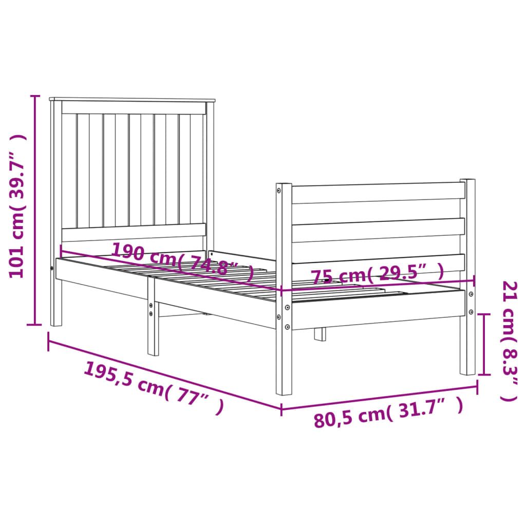 vidaXL Bed Frame without Mattress White Small Single Solid Wood