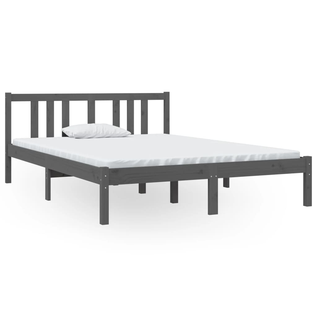 vidaXL Bed Frame without Mattress Grey Solid Wood 135x190 cm Double