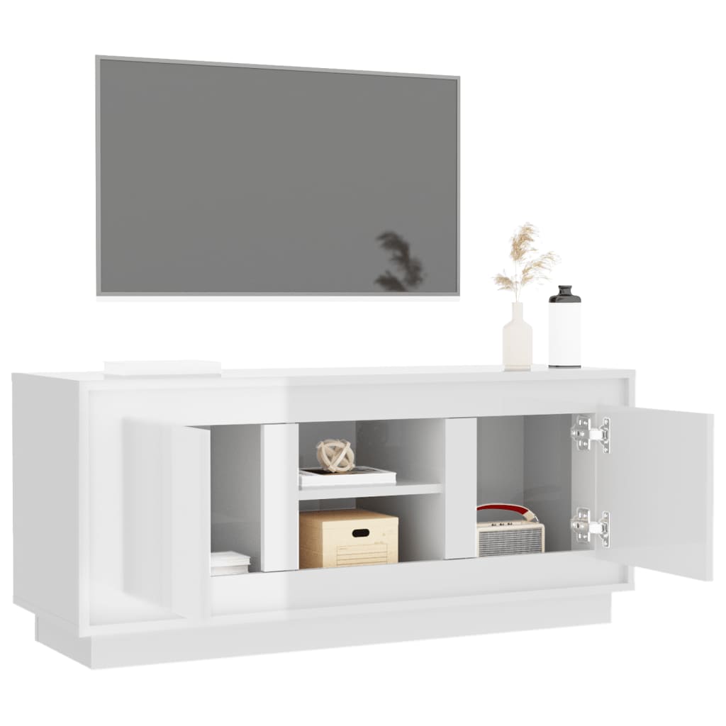 vidaXL TV Cabinet High Gloss White 102x35x45 cm Engineered Wood