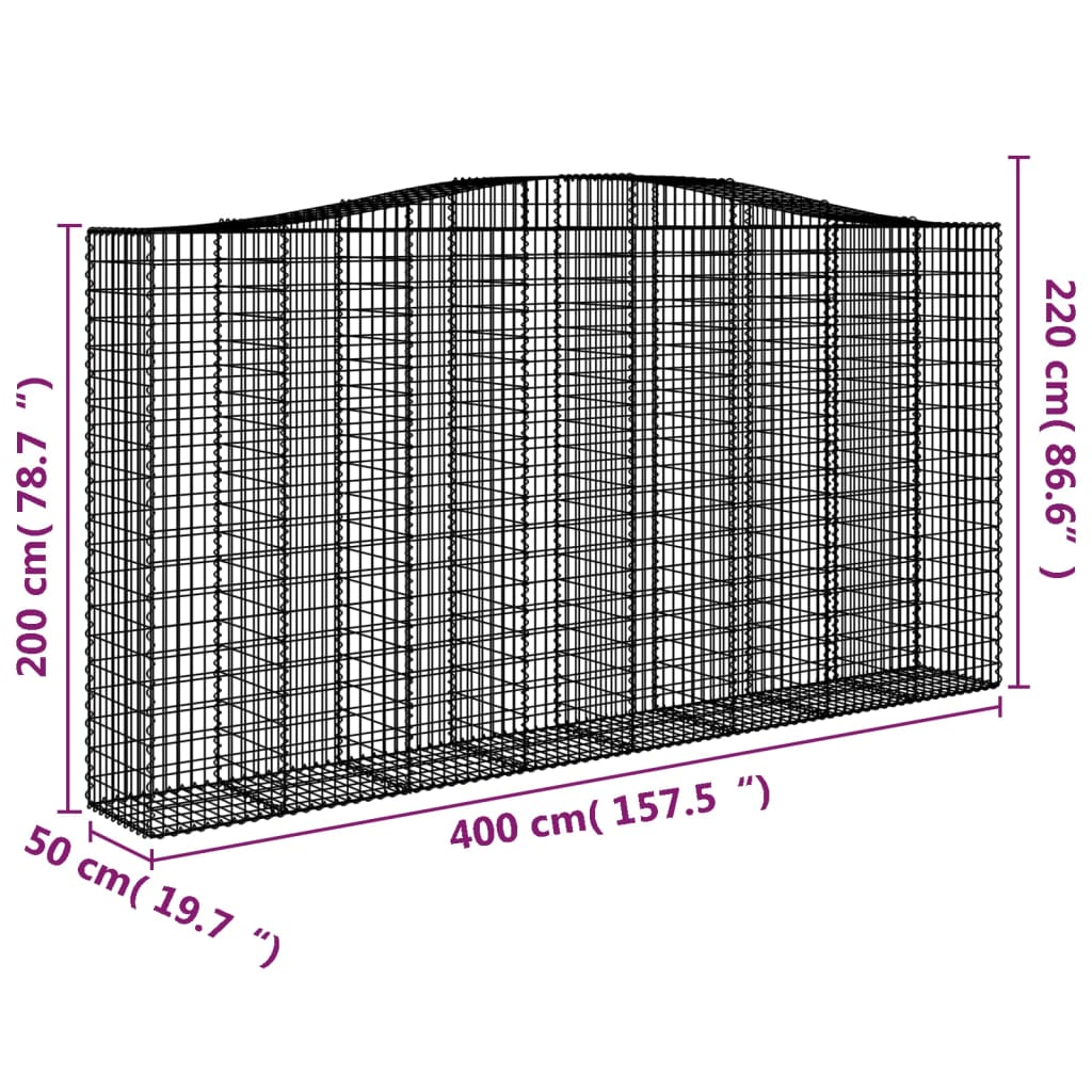 vidaXL Arched Gabion Baskets 3 pcs 400x50x200/220 cm Galvanised Iron