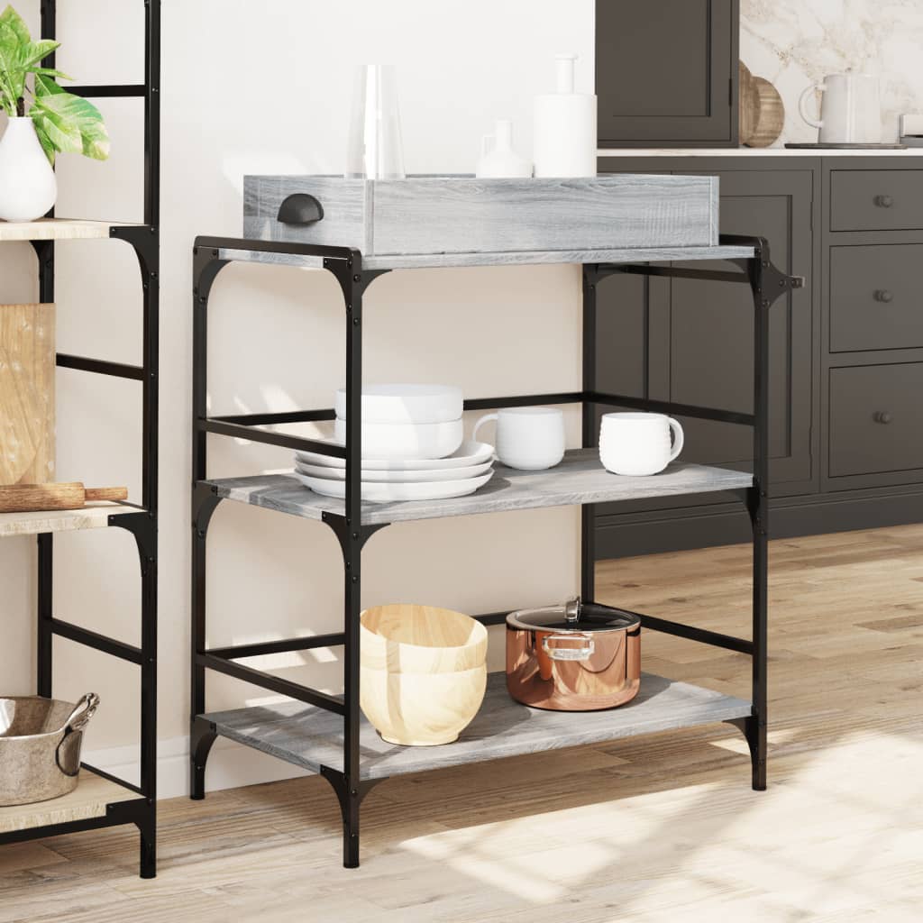 vidaXL Kitchen Trolley Grey Sonoma 81.5x41x92.5 cm Engineered Wood