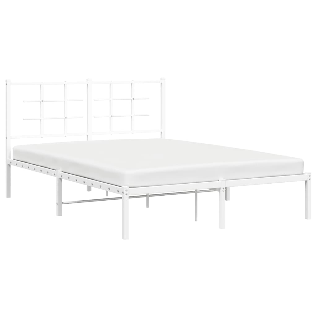 vidaXL Metal Bed Frame without Mattress with Headboard White 140x200 cm