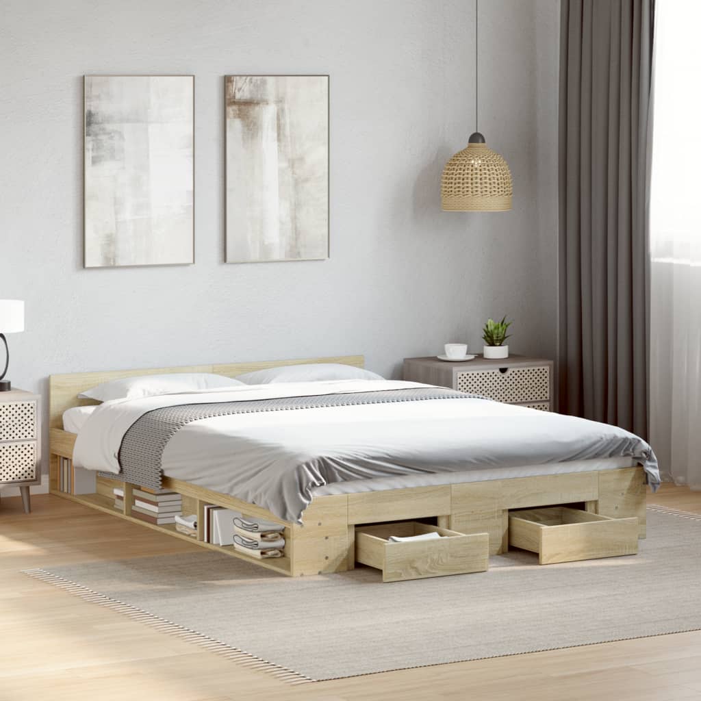 vidaXL Bed Frame with Drawers without Mattress Sonoma Oak 160x200 cm