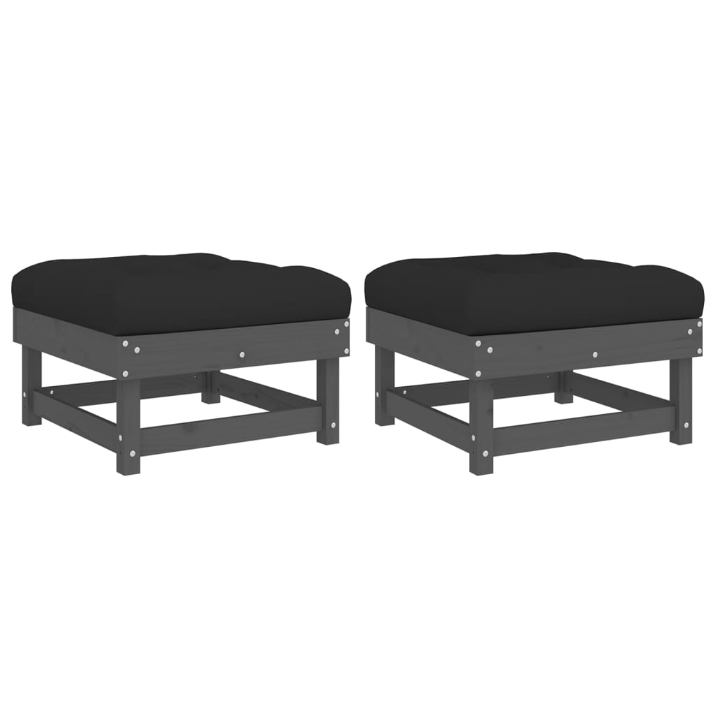 vidaXL Garden Footstools with Cushions 2pcs Grey Solid Wood Pine