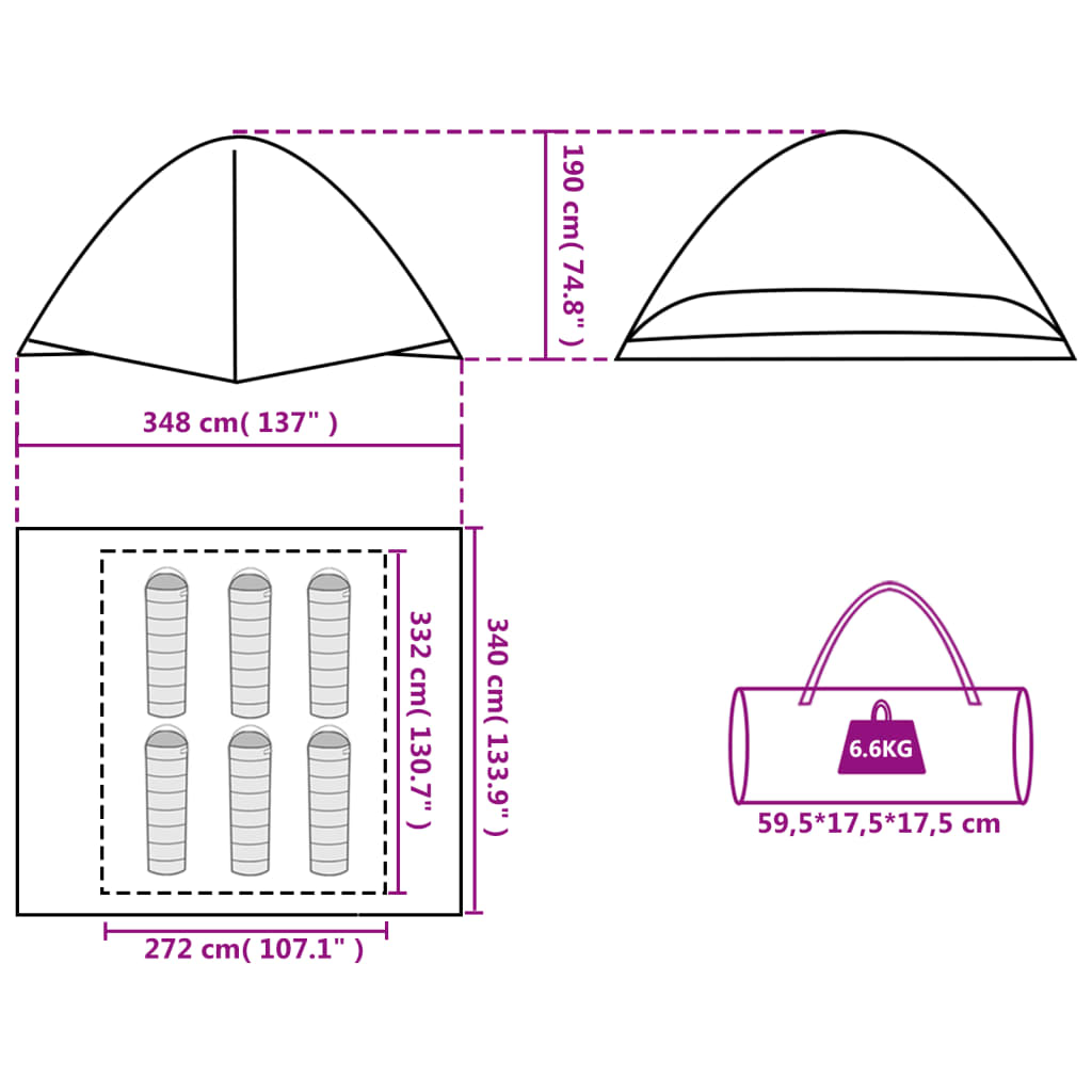 vidaXL Camping Tent Dome 6-Person Blue Waterproof