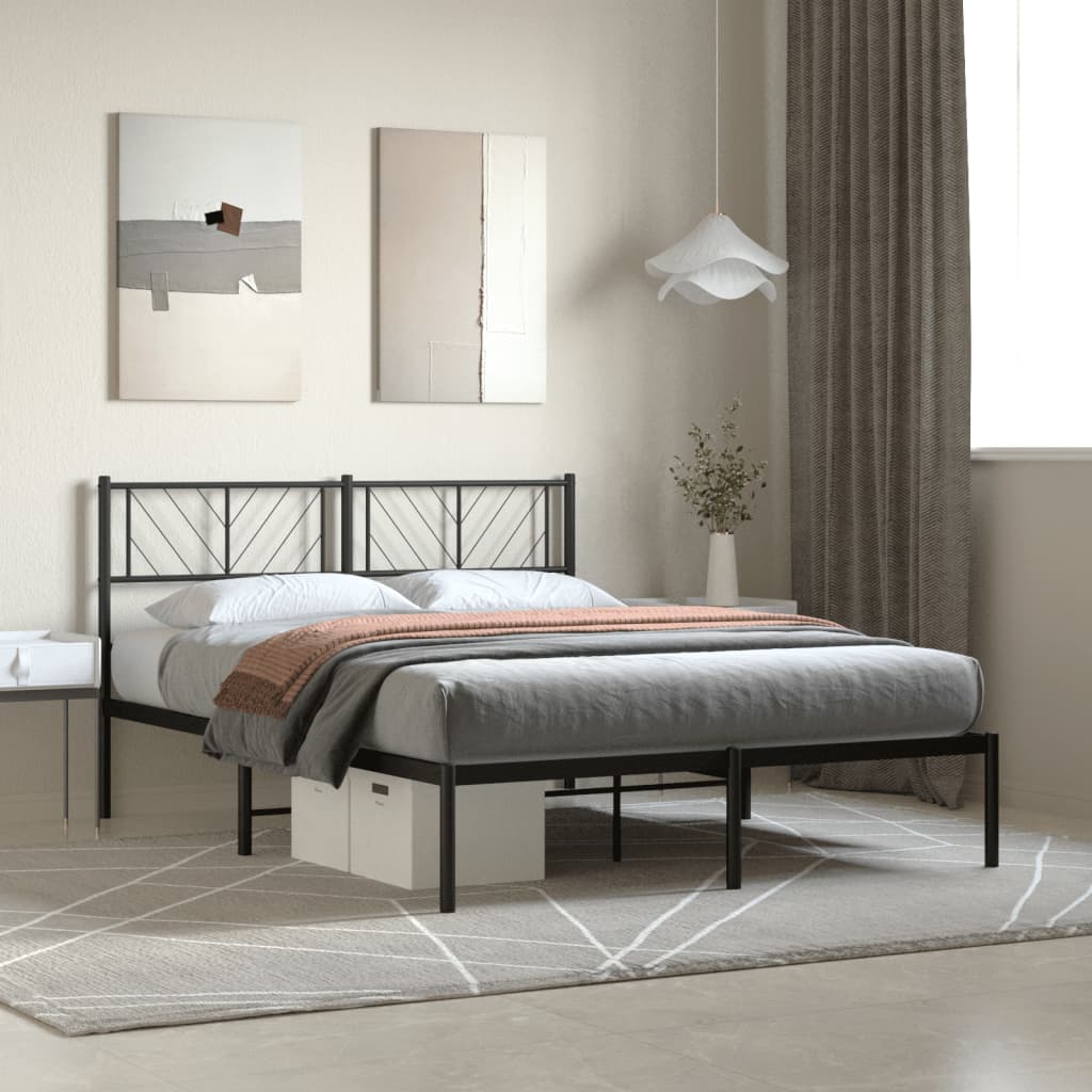 vidaXL Metal Bed Frame without Mattress with Headboard Black 120x200 cm