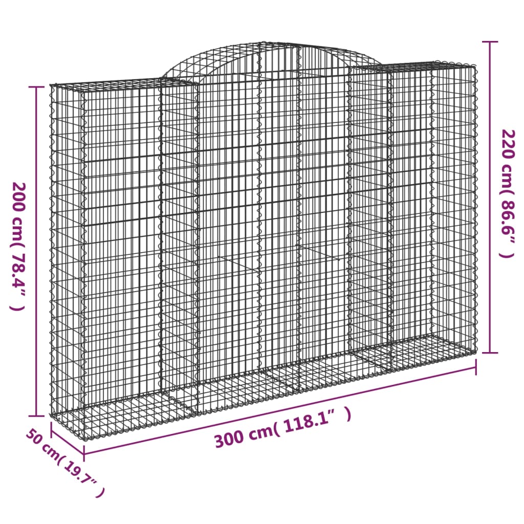 vidaXL Arched Gabion Baskets 9 pcs 300x50x200/220 cm Galvanised Iron