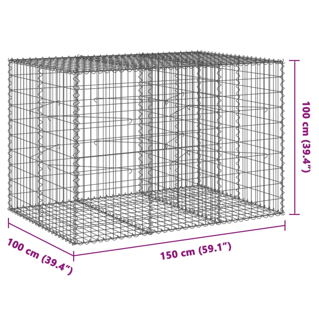 vidaXL Gabion Basket with Cover 150x100x100 cm Galvanised Iron