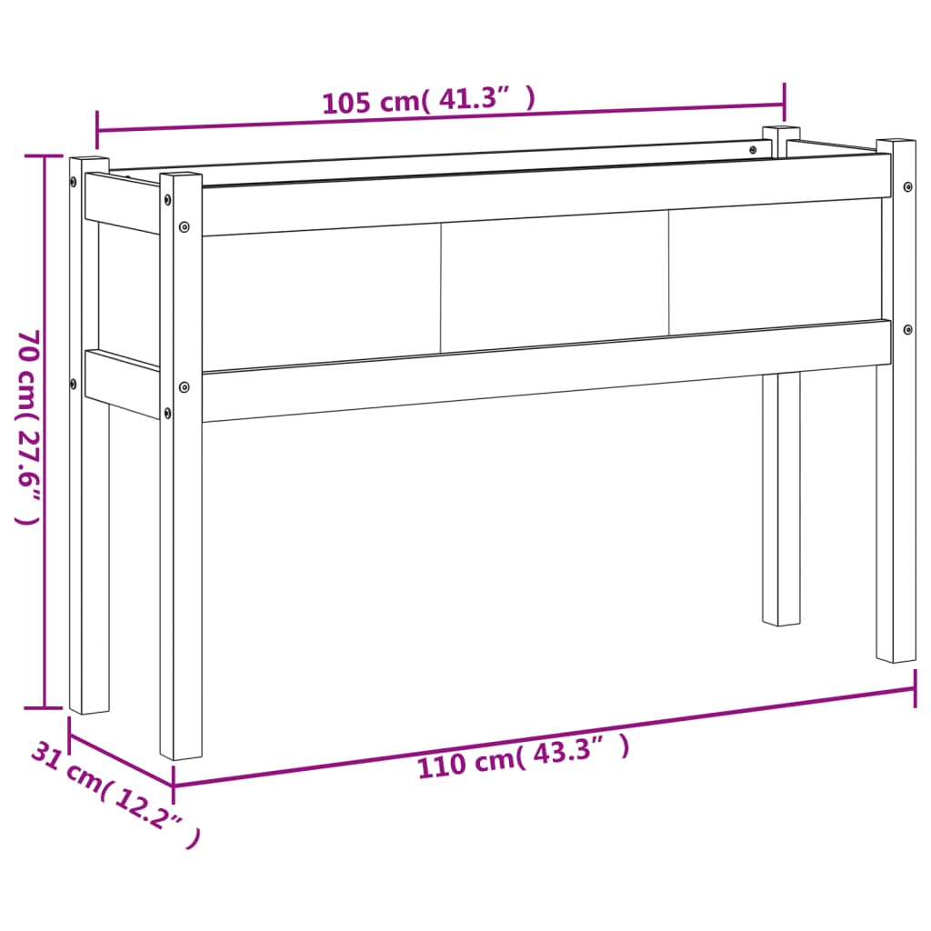 vidaXL Garden Planter with Legs Wax Brown 110x31x70 cm Solid Wood Pine