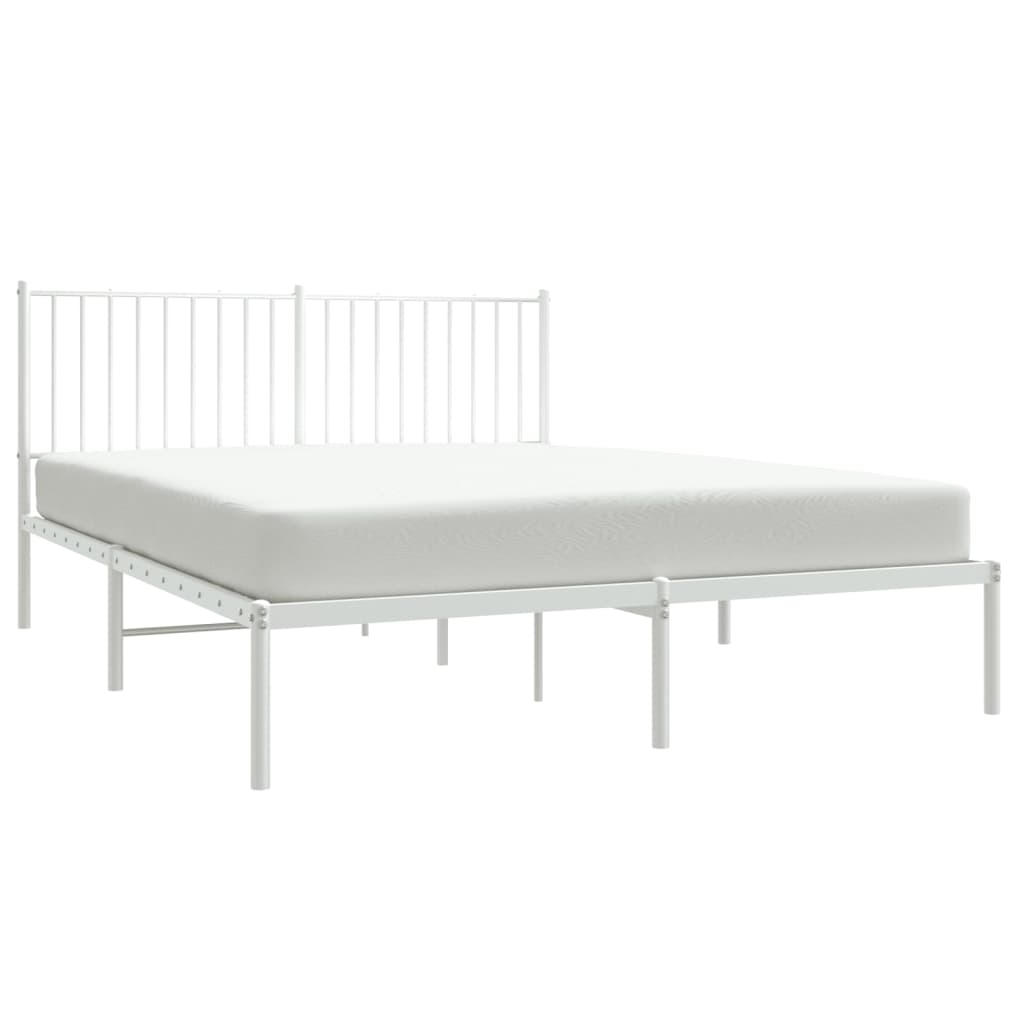 vidaXL Metal Bed Frame without Mattress with Headboard White 150x200 cm King Size