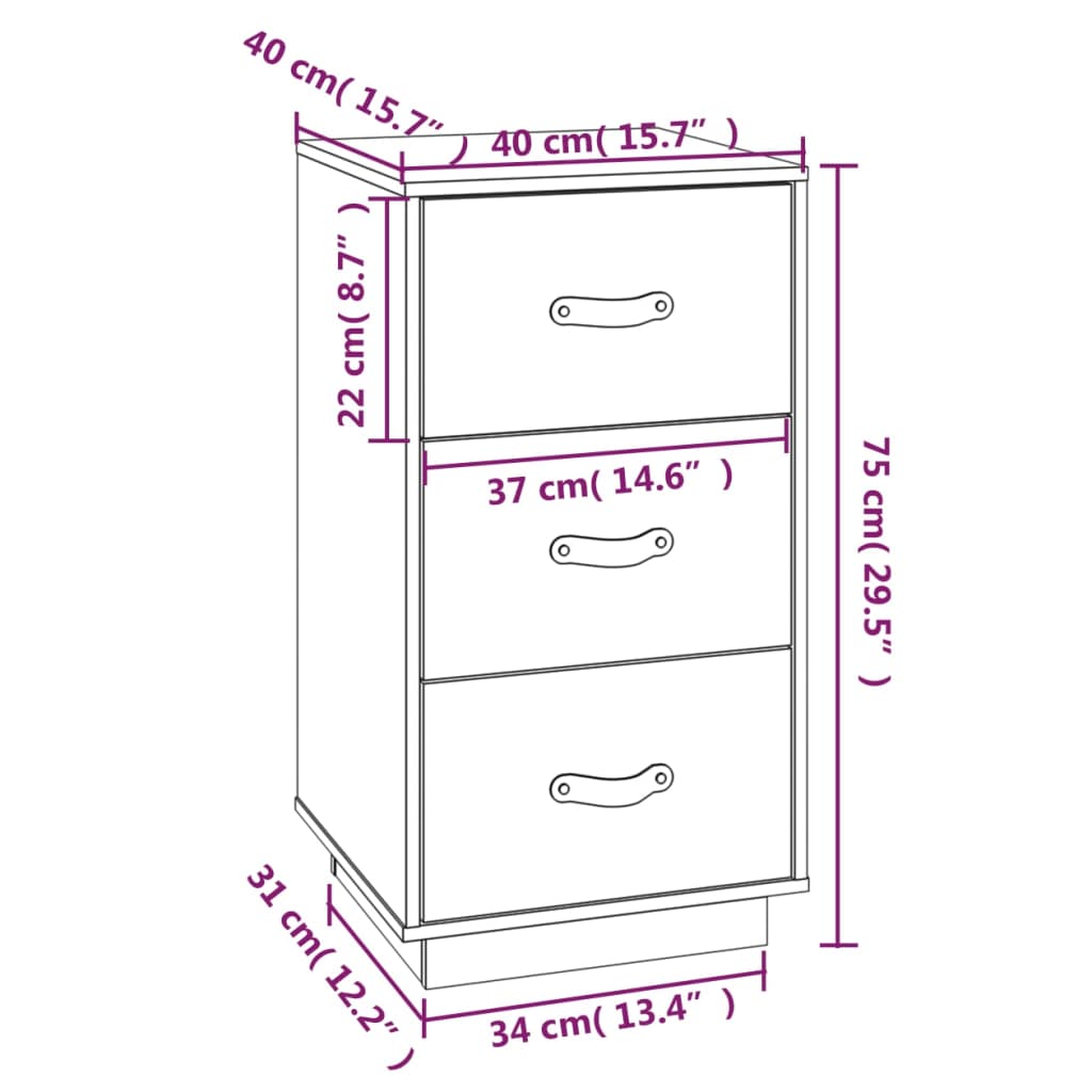 vidaXL Bedside Cabinet Honey Brown 40x40x75 cm Solid Wood Pine