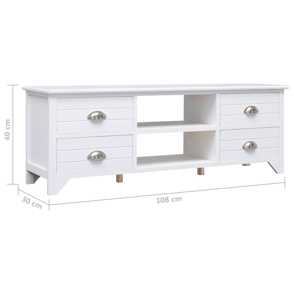 vidaXL TV Cabinet White 108x30x40 cm Solid Paulownia Wood