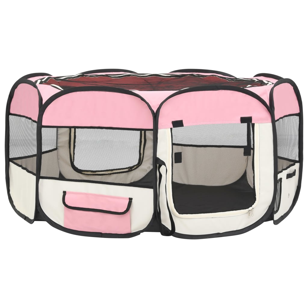 vidaXL Foldable Dog Playpen with Carrying Bag Pink 145x145x61 cm