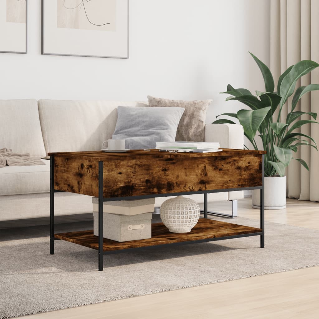 vidaXL Coffee Table Smoked Oak 100x50x50 cm Engineered Wood and Metal