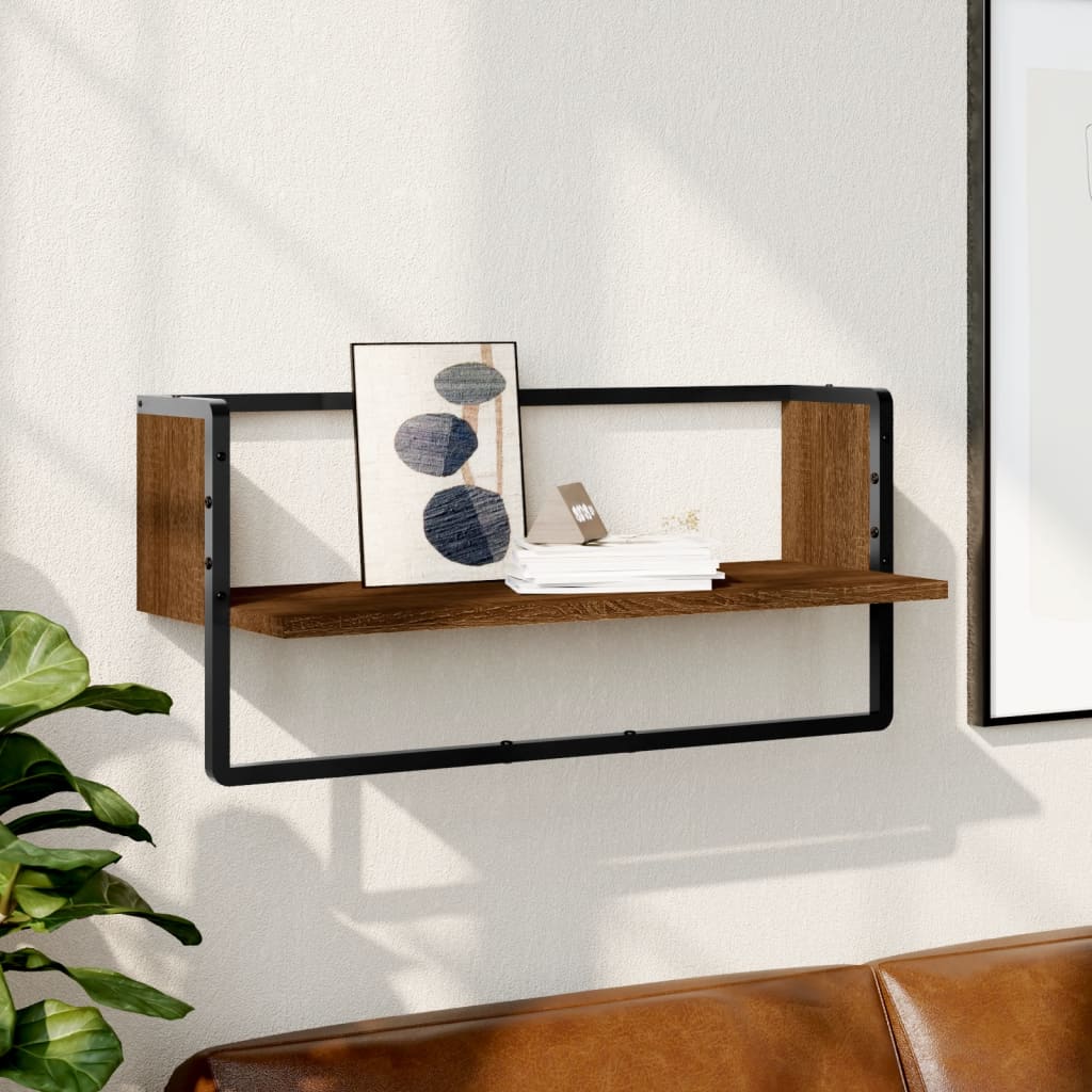 vidaXL Wall Shelf with Bar Brown Oak 65x25x30 cm