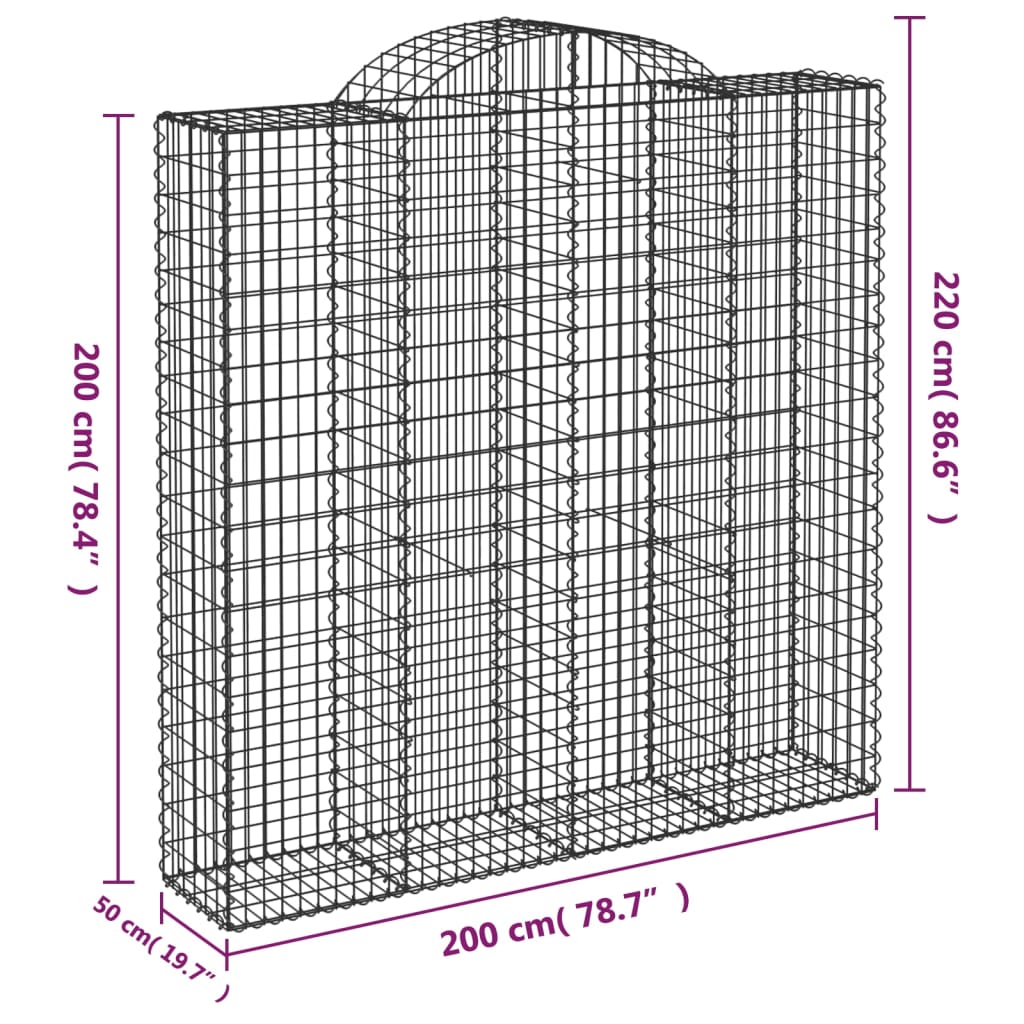 vidaXL Arched Gabion Baskets 2 pcs 200x50x200/220 cm Galvanised Iron