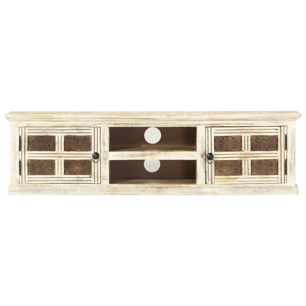 vidaXL TV Cabinet White 130x30x36 cm Solid Mango Wood