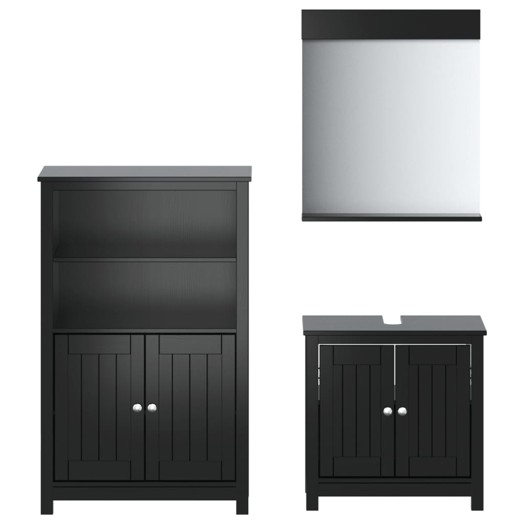 vidaXL 3 Piece Bathroom Furniture Set BERG Black Solid Wood Pine