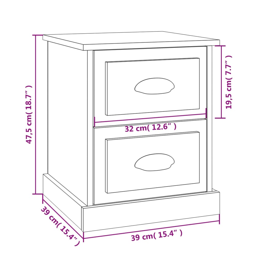 vidaXL Bedside Cabinets 2 pcs High Gloss White 39x39x47.5 cm Engineered Wood