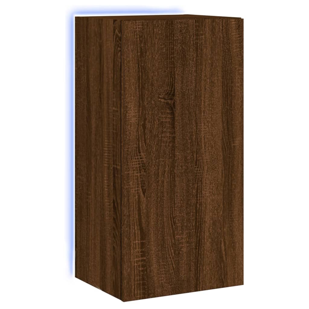 vidaXL TV Wall Cabinet with LED Lights Brown Oak 40.5x35x80 cm