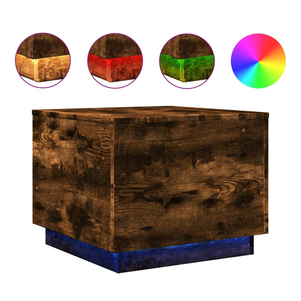 vidaXL Coffee Table with LED Lights Smoked Oak 50x50x40 cm