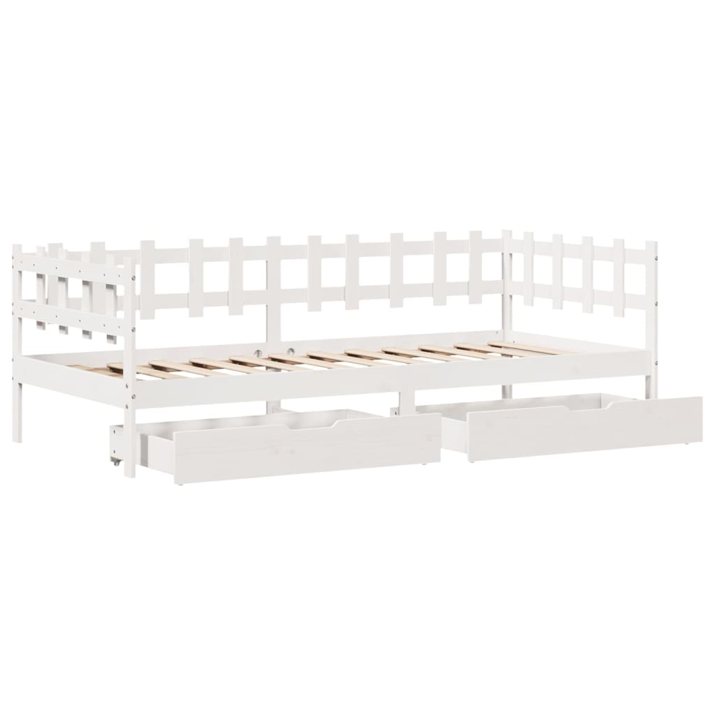 vidaXL Daybed with Drawers without Mattress White 90x190 cm Single Solid Wood