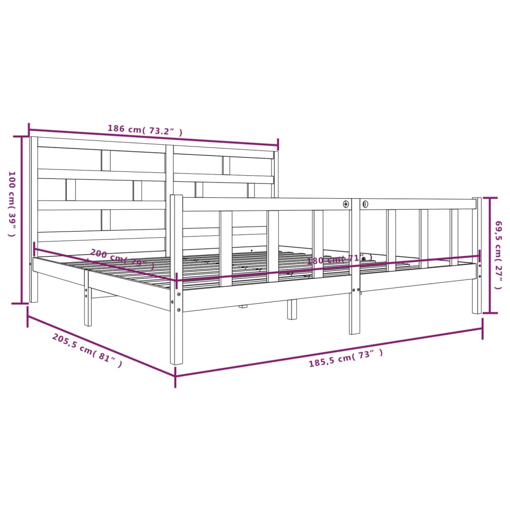 vidaXL Bed Frame without Mattress White Solid Wood Pine Super King