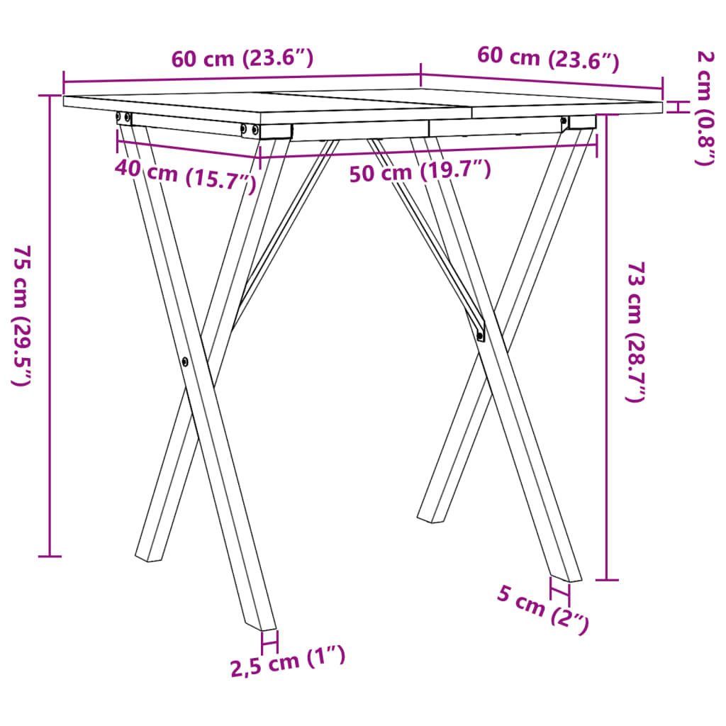 vidaXL Dining Table X-Frame 60x60x75 cm Solid Wood Pine and Cast Iron