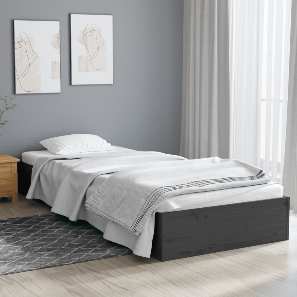 vidaXL Bed Frame without Mattress Grey Solid Wood 75x190 cm Small Single