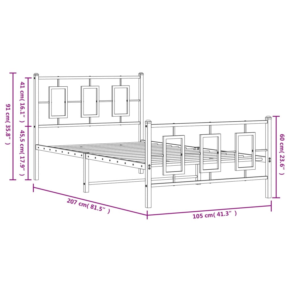 vidaXL Metal Bed Frame without Mattress with Footboard White 100x200 cm