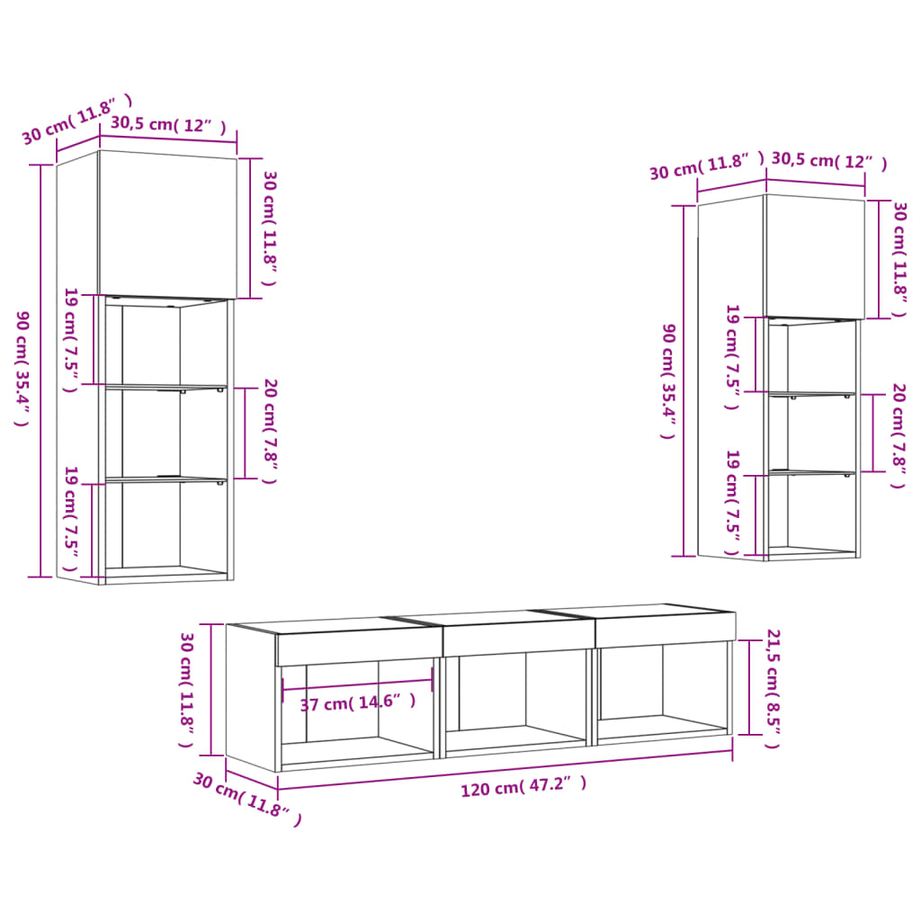 vidaXL 5 Piece TV Wall Units with LED Sonoma Oak Engineered Wood