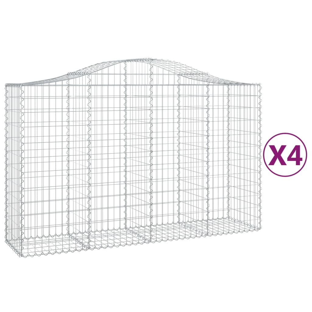 vidaXL Arched Gabion Baskets 4 pcs 200x50x120/140 cm Galvanised Iron