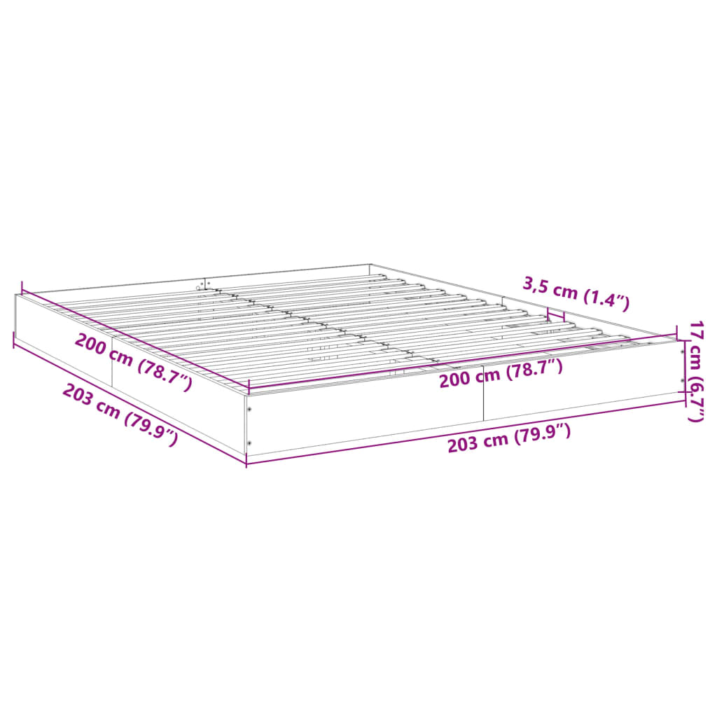 vidaXL Bed Frame without Mattress Sonoma Oak 200x200 cm Engineered Wood