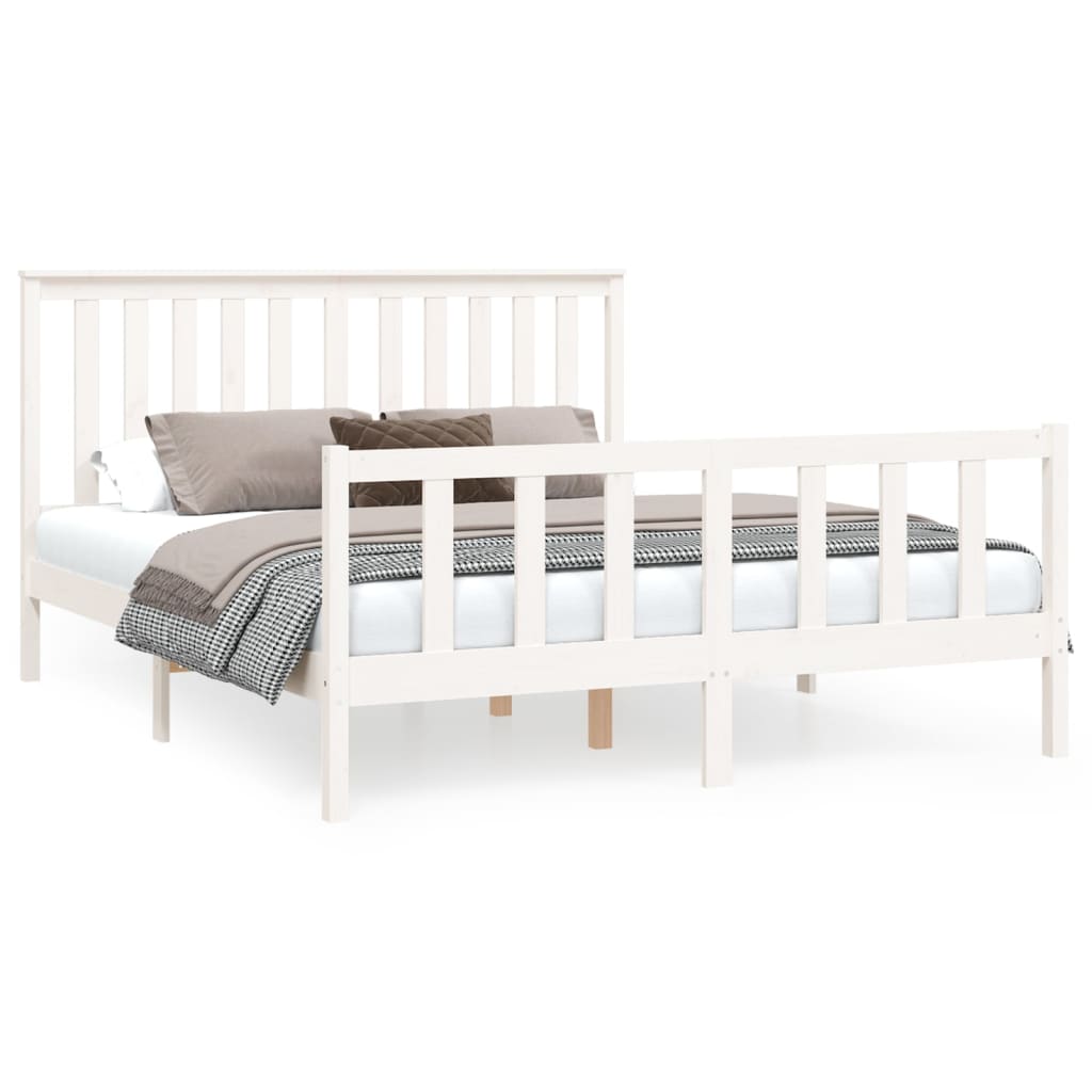 vidaXL Bed Frame with Headboard White 160x200 cm Solid Wood Pine