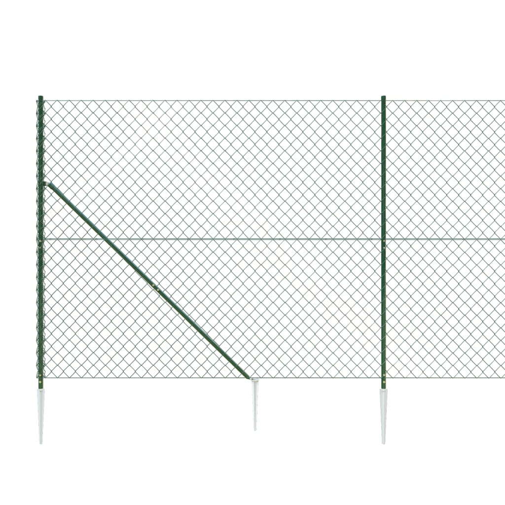 vidaXL Chain Link Fence with Spike Anchors Green 1.4x10 m