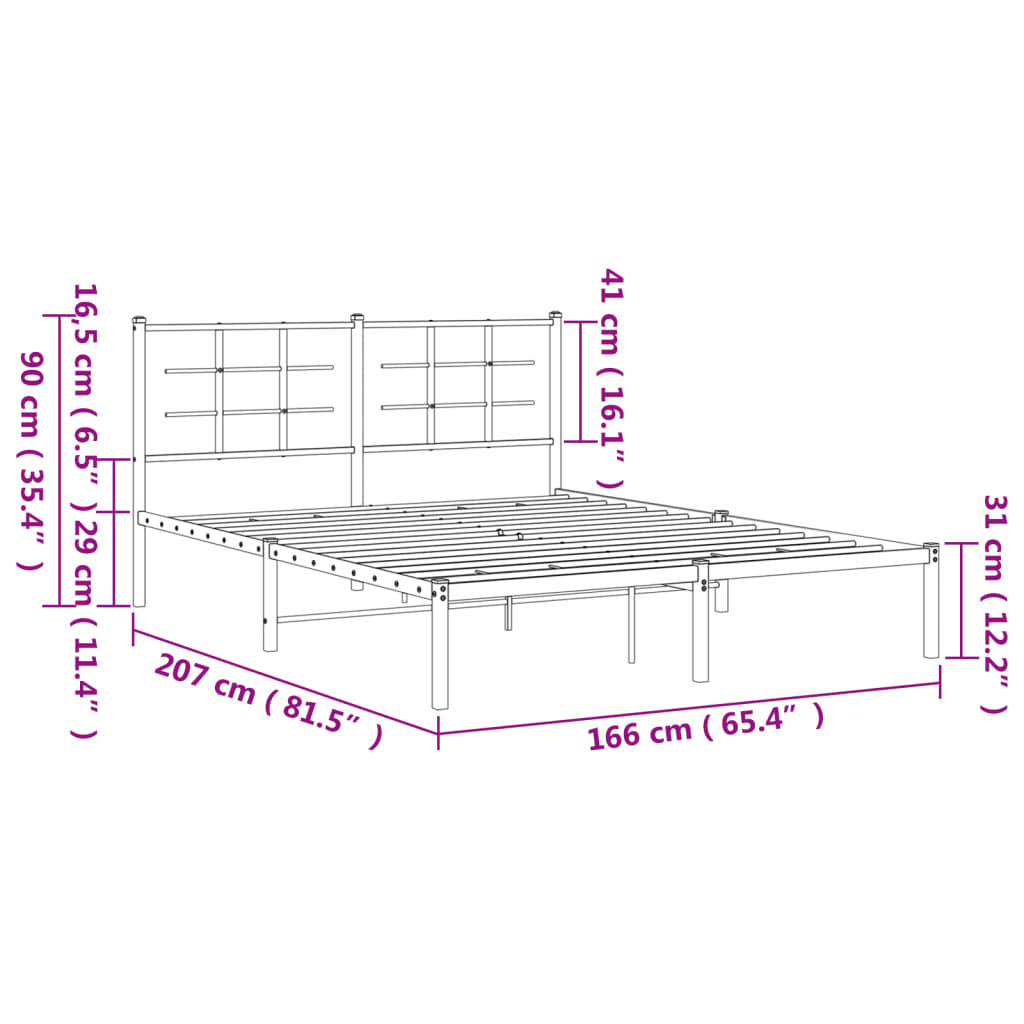 vidaXL Metal Bed Frame without Mattress with Headboard White 160x200 cm