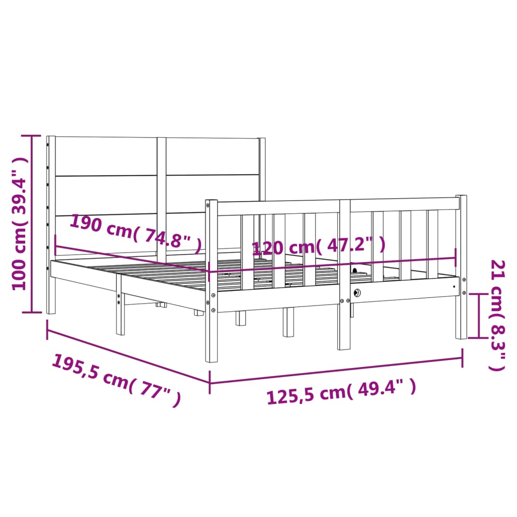 vidaXL Bed Frame without Mattress Black Small Double Solid Wood Pine