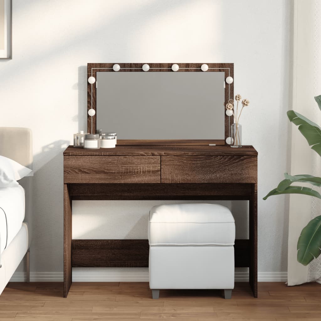 vidaXL Dressing Table with LED Brown Oak 100x40x120 cm