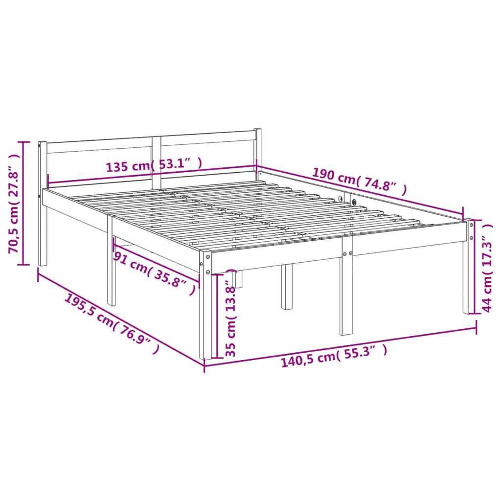 vidaXL Senior Bed without Mattress Black 135x190 cm Double