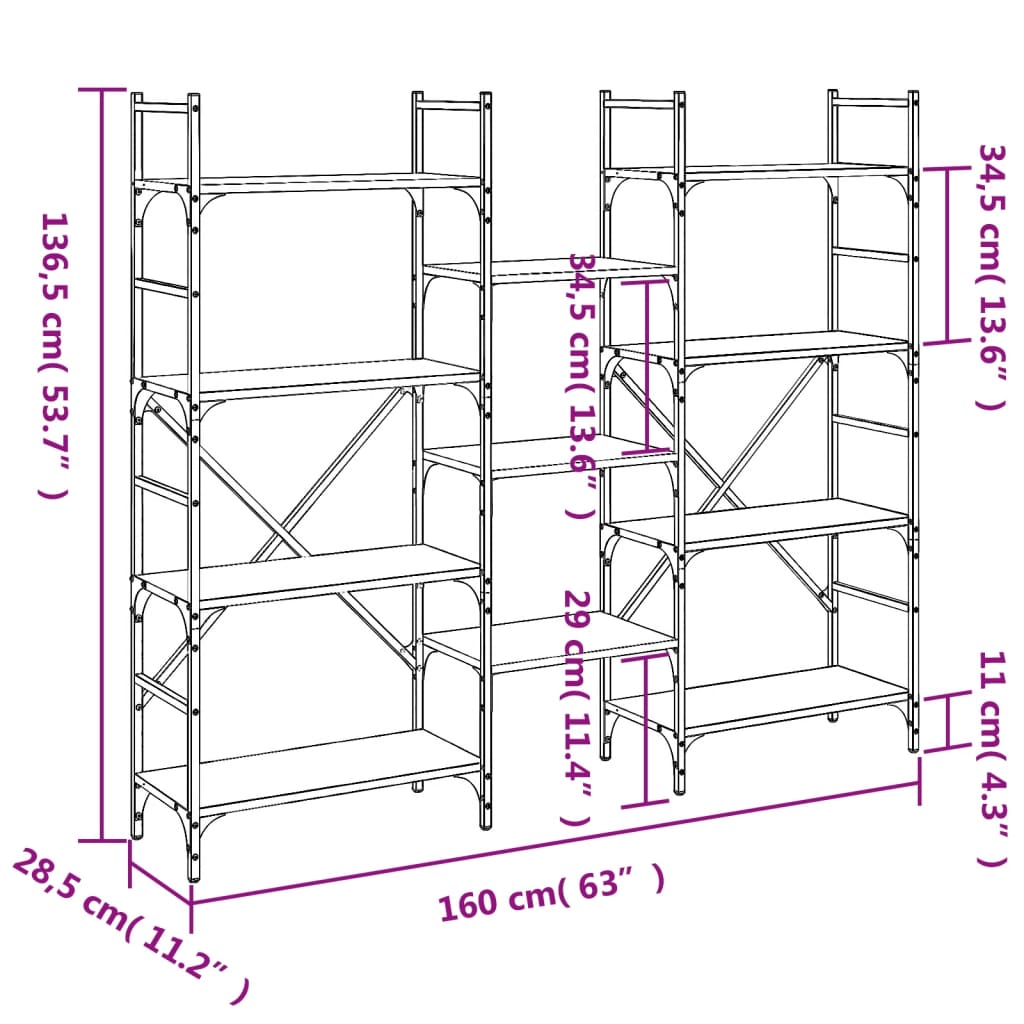 vidaXL Bookshelf Black 160x28.5x136.5 cm Engineered Wood