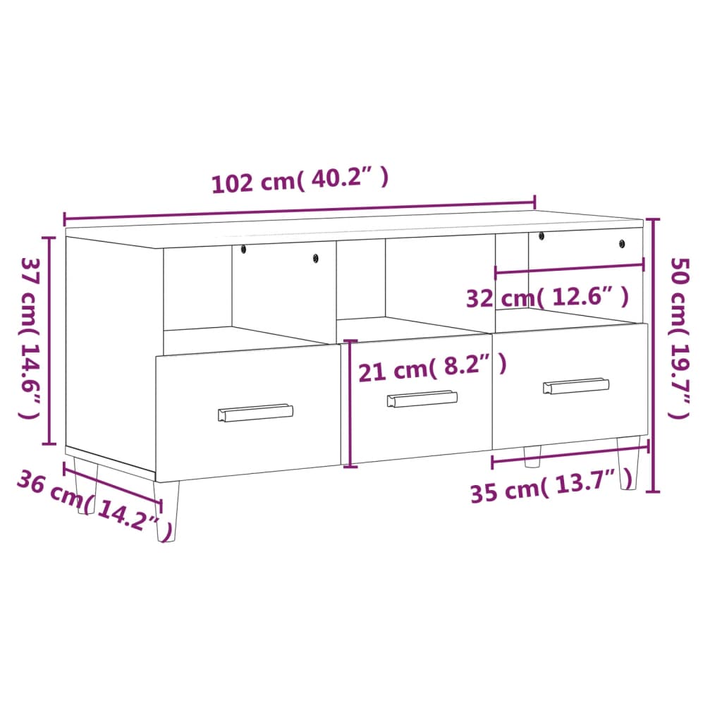 vidaXL TV Cabinet Black 102x36x50 cm Engineered Wood