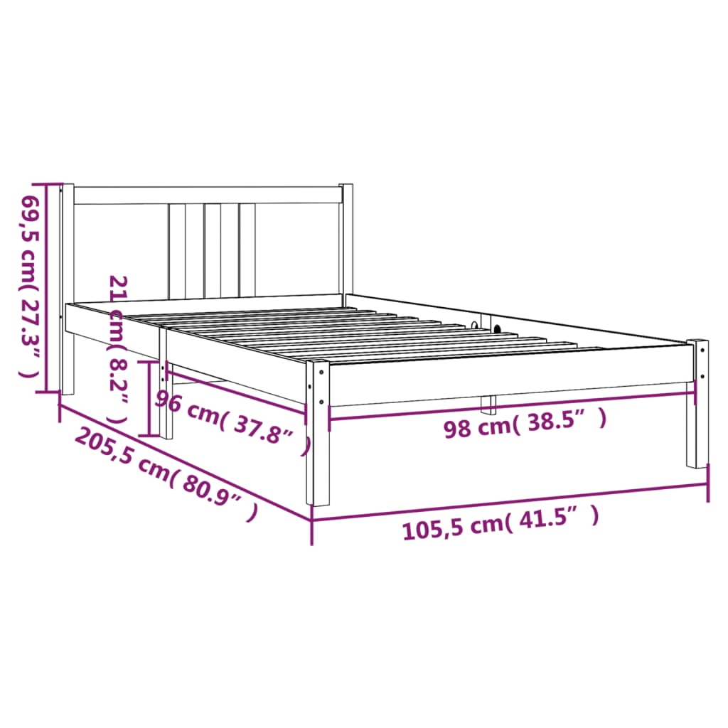 vidaXL Bed Frame without Mattress Honey Brown Solid Wood 100x200 cm