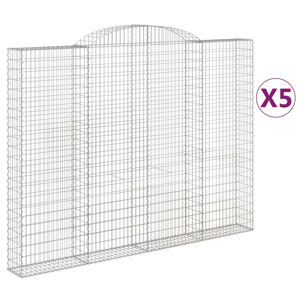 vidaXL Arched Gabion Baskets 5 pcs 300x30x220/240 cm Galvanised Iron