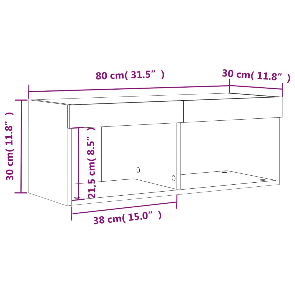 vidaXL TV Cabinet with LED Lights White 80x30x30 cm