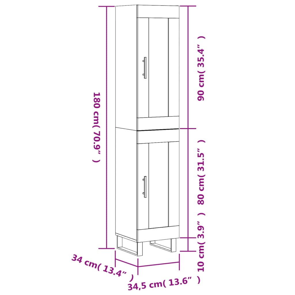 vidaXL Highboard Smoked Oak 34.5x34x180 cm Engineered Wood