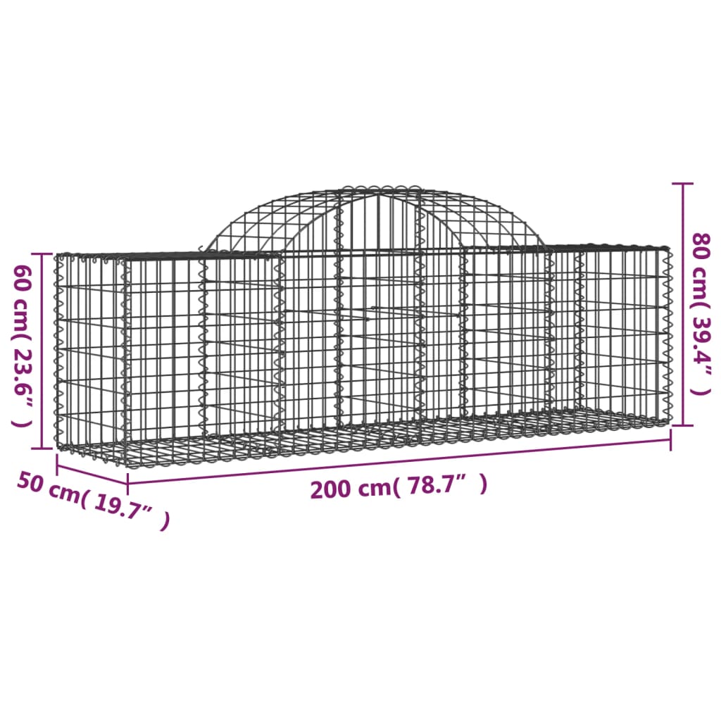 vidaXL Arched Gabion Baskets 8 pcs 200x50x60/80 cm Galvanised Iron