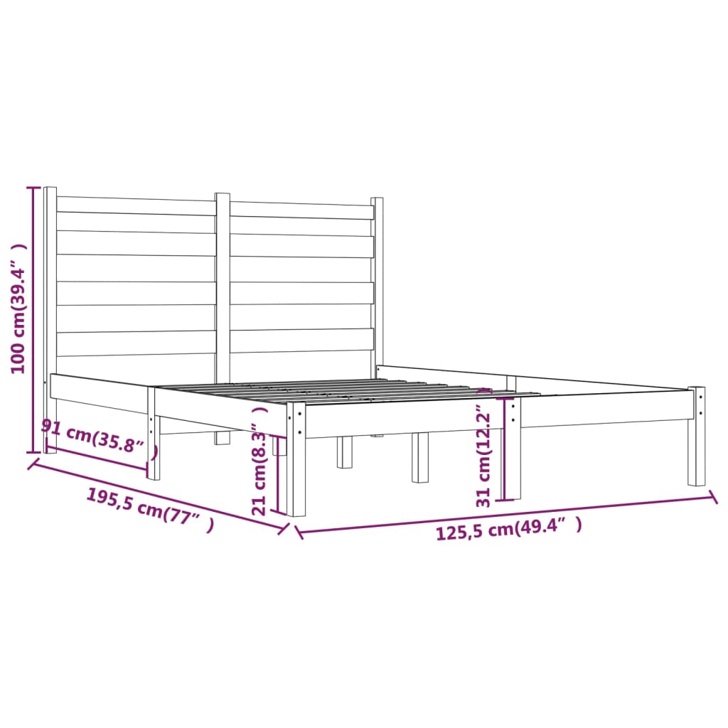 vidaXL Bed Frame without Mattress Black Solid Wood Pine Small Double