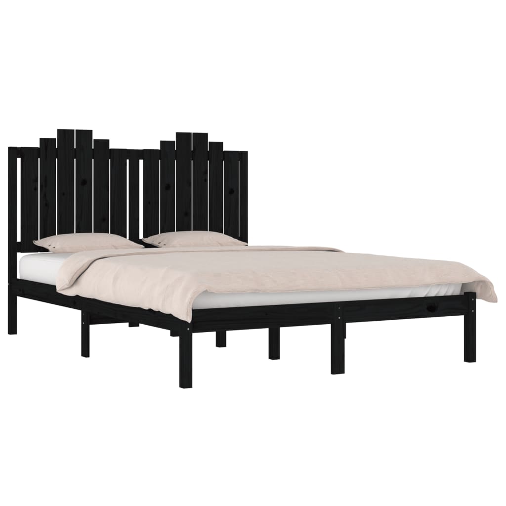 vidaXL Bed Frame without Mattress Black Solid Wood 120x200 cm (810016+818464)