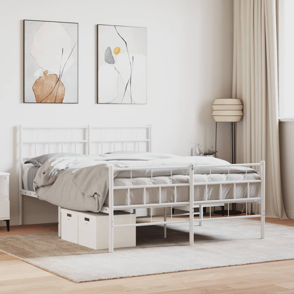 vidaXL Metal Bed Frame without Mattress with Footboard White 140x200 cm