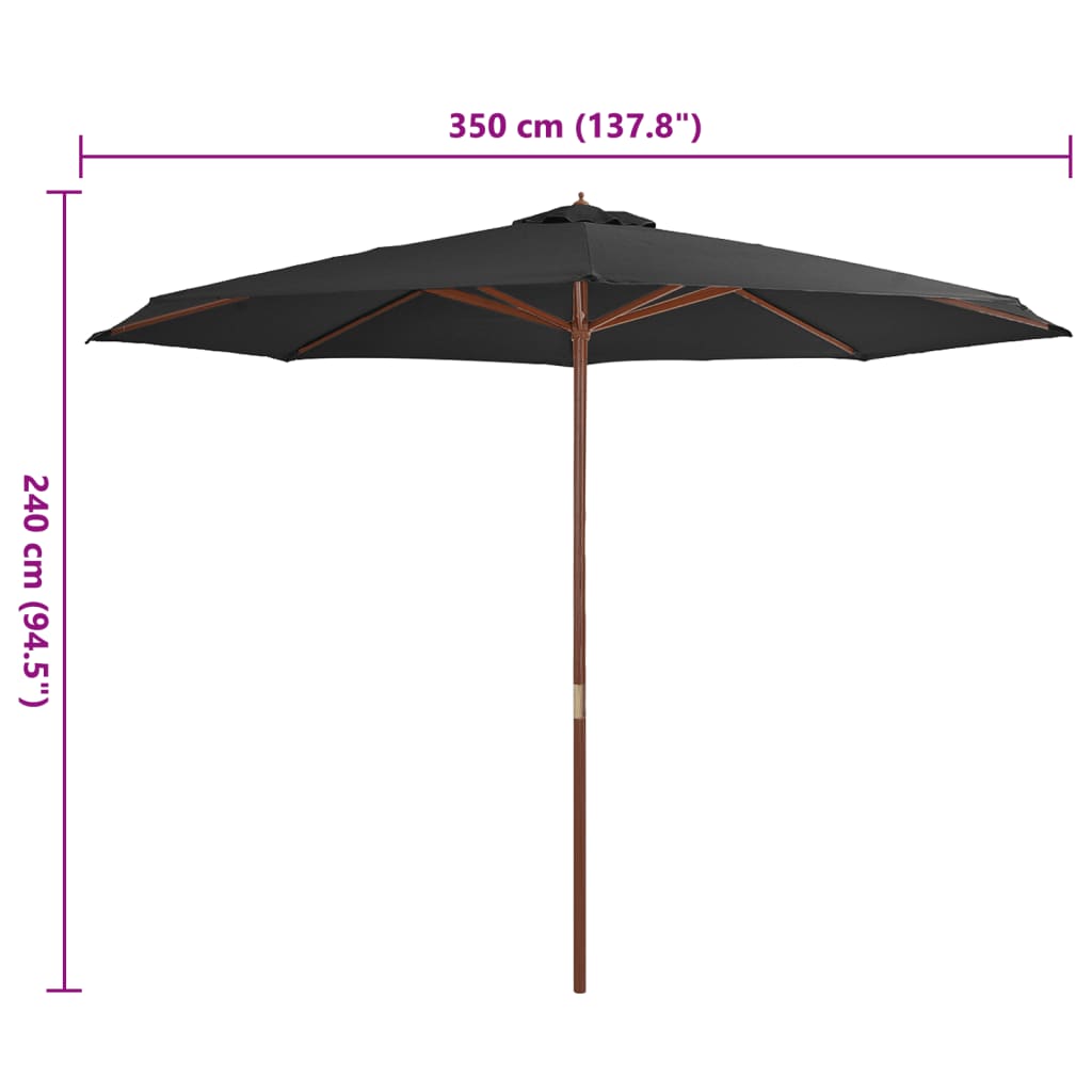 vidaXL Garden Parasol with Wooden Pole 350 cm Anthracite